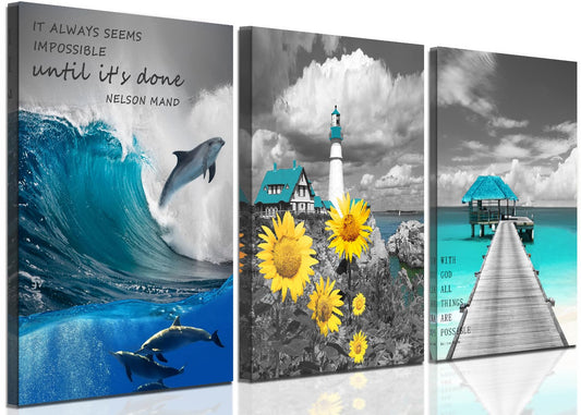 Inspirational Wall Art Canvas Poster Framed Canvas Motivational Print Seascape Ocean Pictures for Bedroom Office Living Room Home Decoration