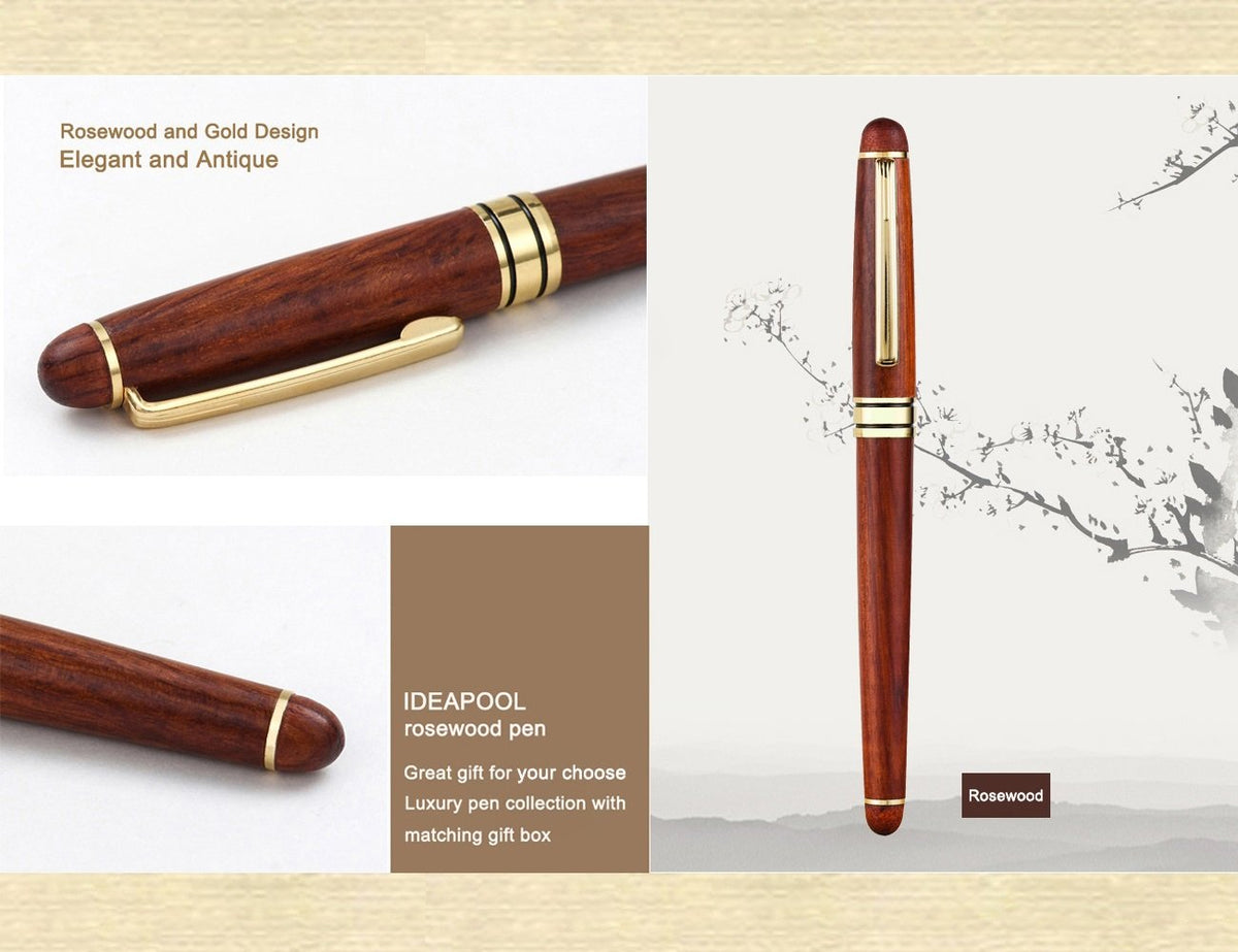 IDEAPOOL Luxury Rosewood Ballpoint Pen Writing Set - Extra 2 Black Refills - Elegant Fancy Nice Gift Wood Pen Set for Signature Executive Business Journaling