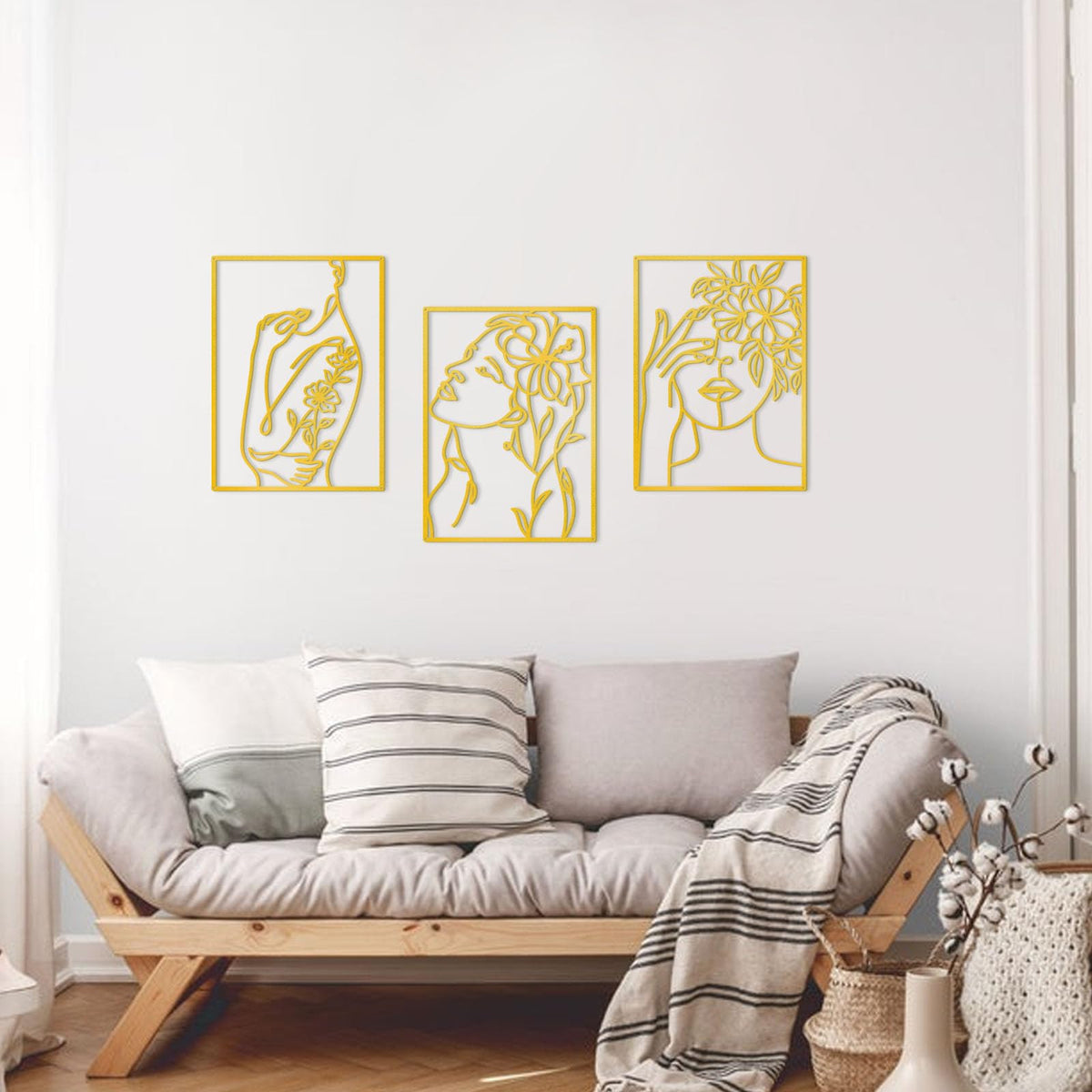 KOYILTD 3 Pcs Minimalist Gold Wall Decor Female Body Minimalist Line Wall Art Modern Aesthetic Home Decoration Abstract Wall Art for Home Living Room Bedroom Bathroom (Elegant, Gold, Large)