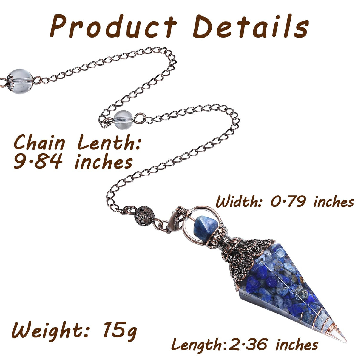 MAIBAOTA Pendulum Crystal, Natural Lapis Lazuli Crystal Pendulums for Dowsing, Spiritual Pointed Crystals for Witchcraft Supplies, Divination Tools