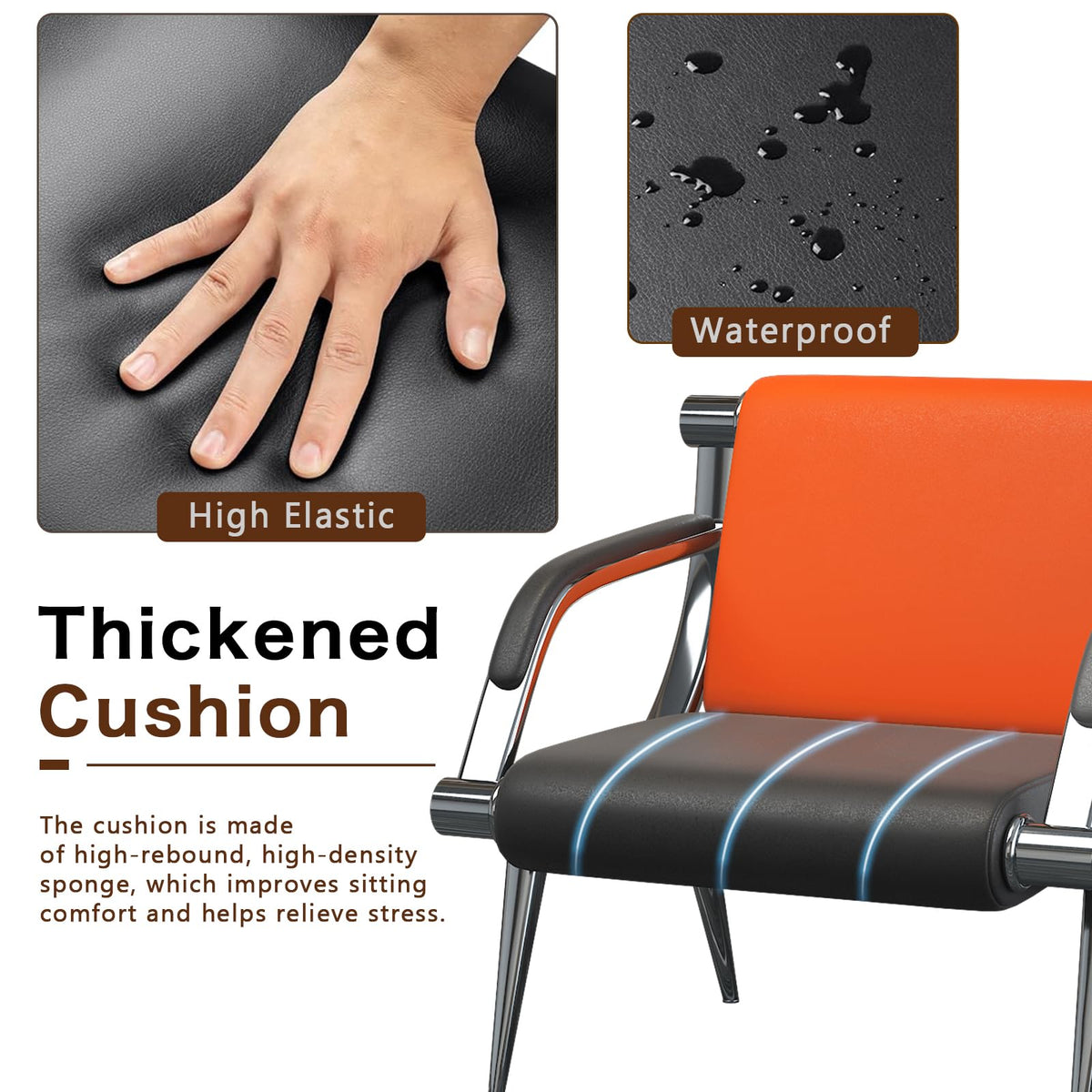 wonline 2Pcs Waiting Room Chair with Armrest PU Leather Office Furniture, Office Guest Seating Lobby Conference Reception Chairs for Airport Clinic Hospital Bank Salon Barber(Orange&Black)