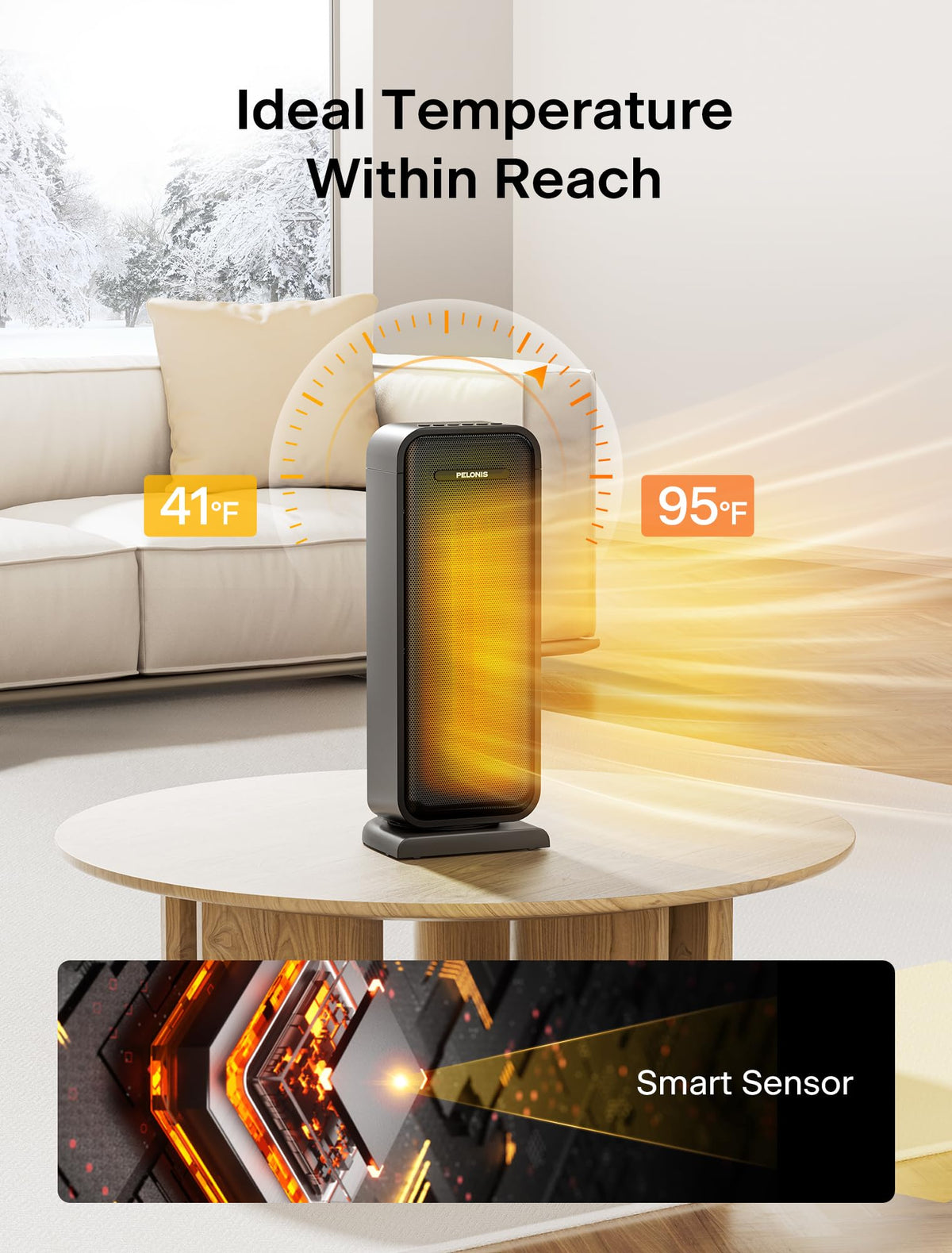 Pelonis 1500w Electric Space Heater for Indoor Use with Thermostat, Oscillation and Remote – Portable Ceramic Heater for Bedroom, Home and for Office Under Desk