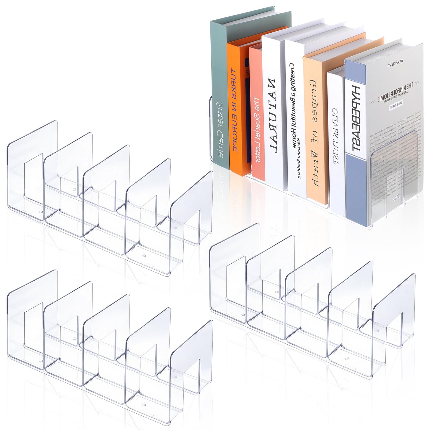 4 Pack Clear PVC File Sorter, Desktop Organizer Holder for Books, Magazines, Purses, Mail & Office Supplies, 4-Section Document Letter Stand Rack
