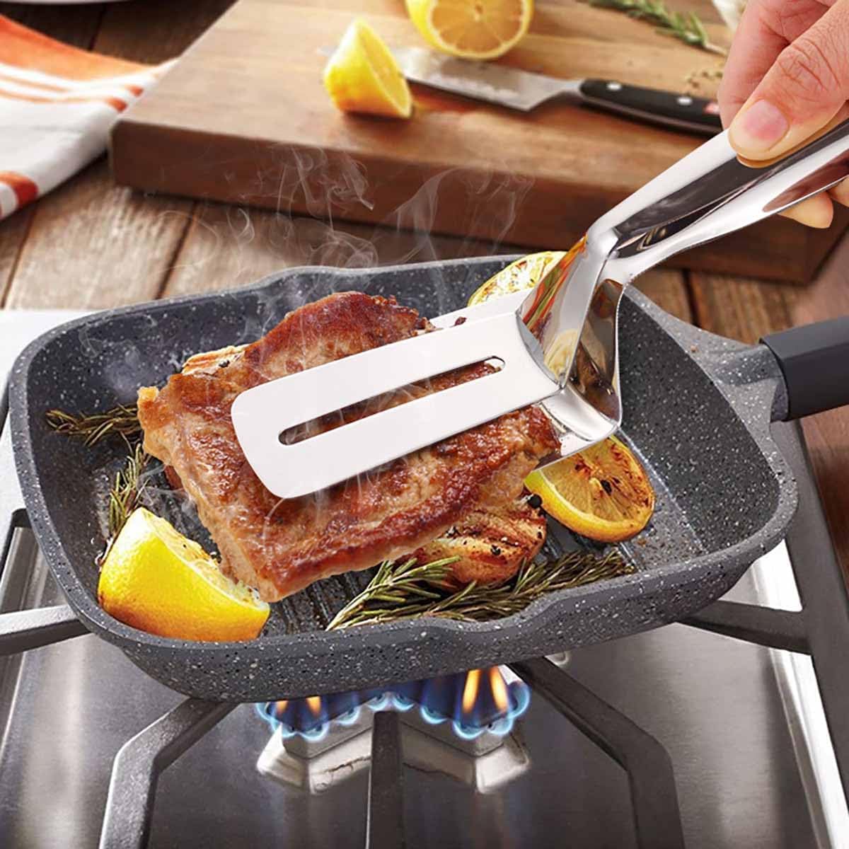 Kitchen Spatula Set of 2, Black Nylon Egg Flipper Turner- Pancake Spatula Stainless Steel, Dishwasher Safe, 2-Piece Multipurpose for Cooking, Breakfast and BBQ (2, Black and Silver)