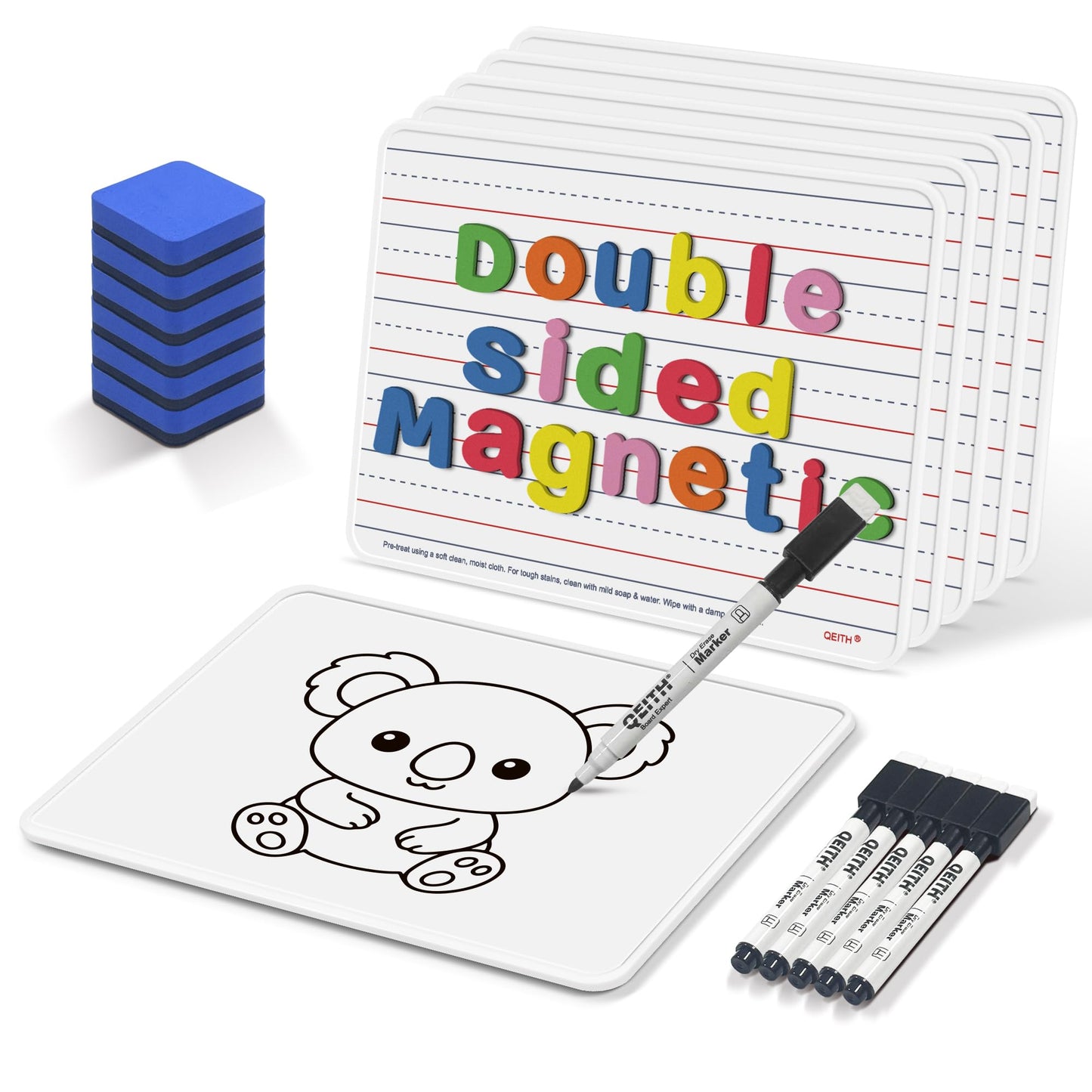 Magnetic Dry Erase Boards, 6 Pack 9”x12” Double Sided Portable Personal Small Whiteboards with Lines, Include 6 Markers, 6 Erasers, 6 X 52 Foam Letters for Kids, Students, Teachers Classroom School