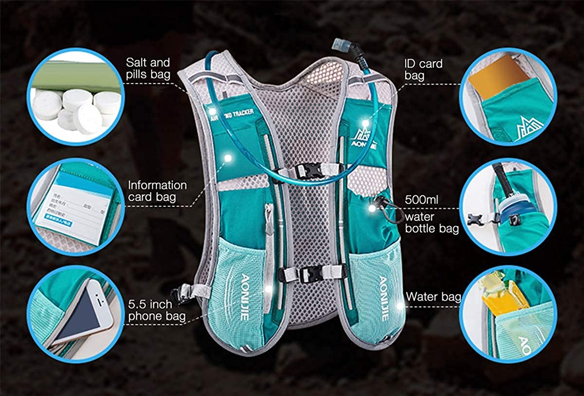 Win.Deeper 5L Lightweight Running Backpack Outdoor Sports Trail Racing Marathon Hiking Fitness Bag Hydration Vest Pack (Black +1.5L Water Bladder)