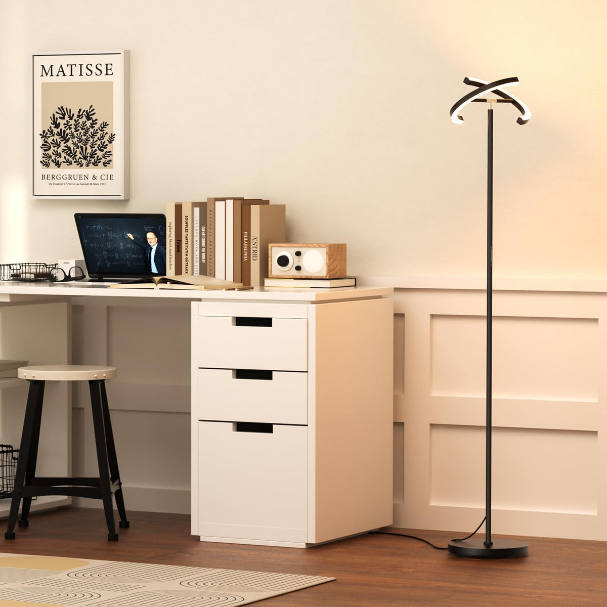 SIBRILLE LED Floor Lamp - Rotatable Standing Lamp with Touch & Remote Control, 3000-6000K, 22W Modern Floor Reading Light, Dimmable Corner Uplighter for Living Room Bedroom Office, Black