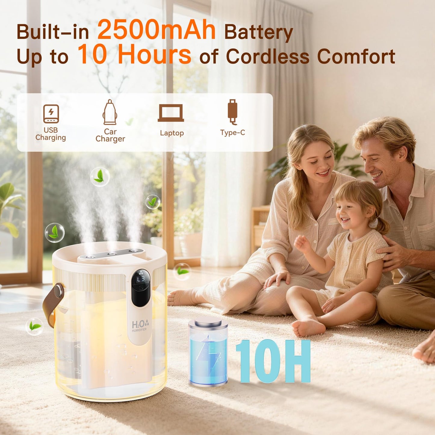 DIGIX Small Portable Humidifiers for Bedroom, 1.4L Top Fill Cool Mist Humidifier for Home Office Travel, 3 Mist Modes, Auto Shut Off, Night Light, Easy to Clean Quiet Humidifier for Baby Plant (Beige)