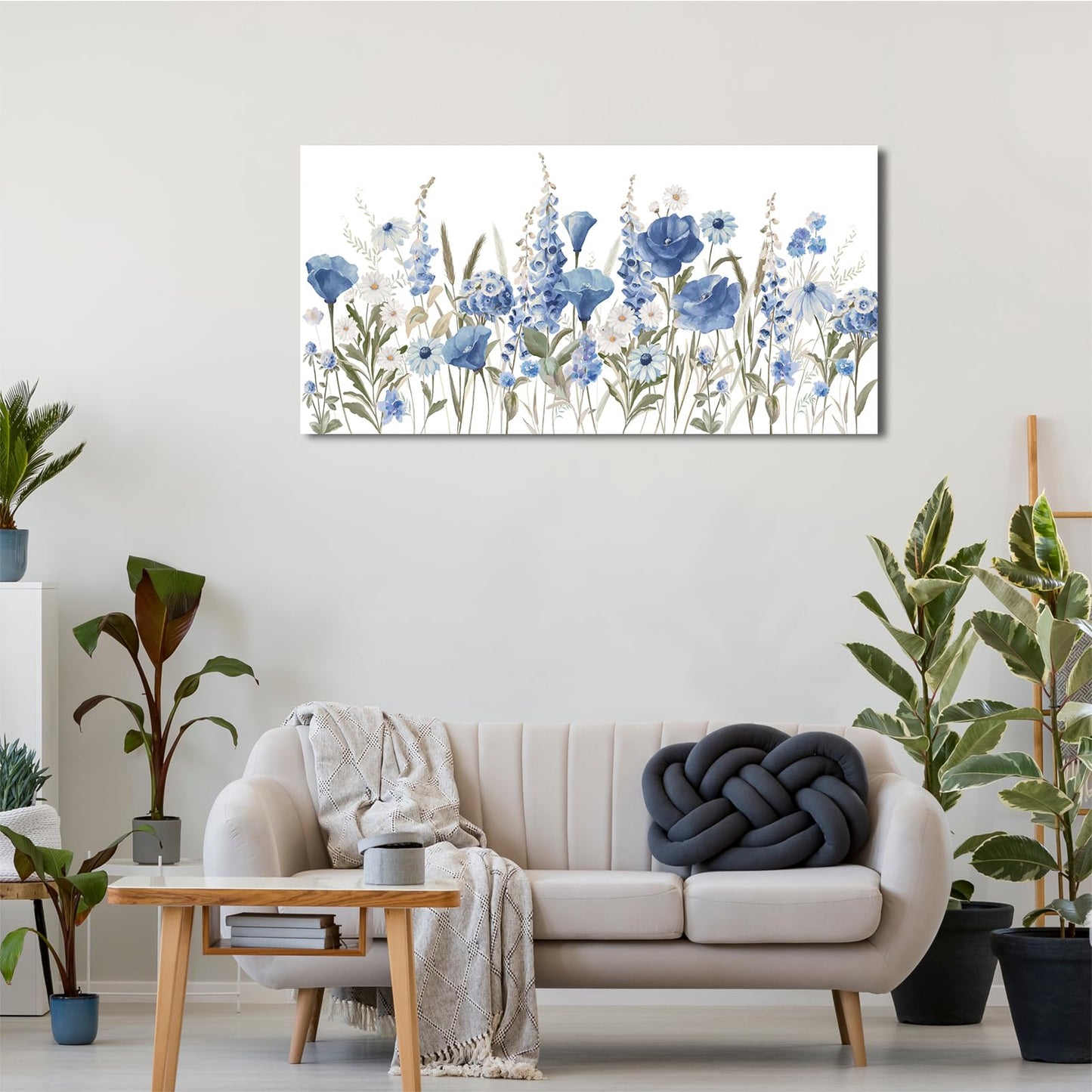 arteWOODS Elegant Flowers Wall Art - Blue White Botanical Pictures for Wall Decor Floral Blossom Canvas Painting Print Artwork for Living Room Bedroom Home Office Wall Decoration 20" x 40"