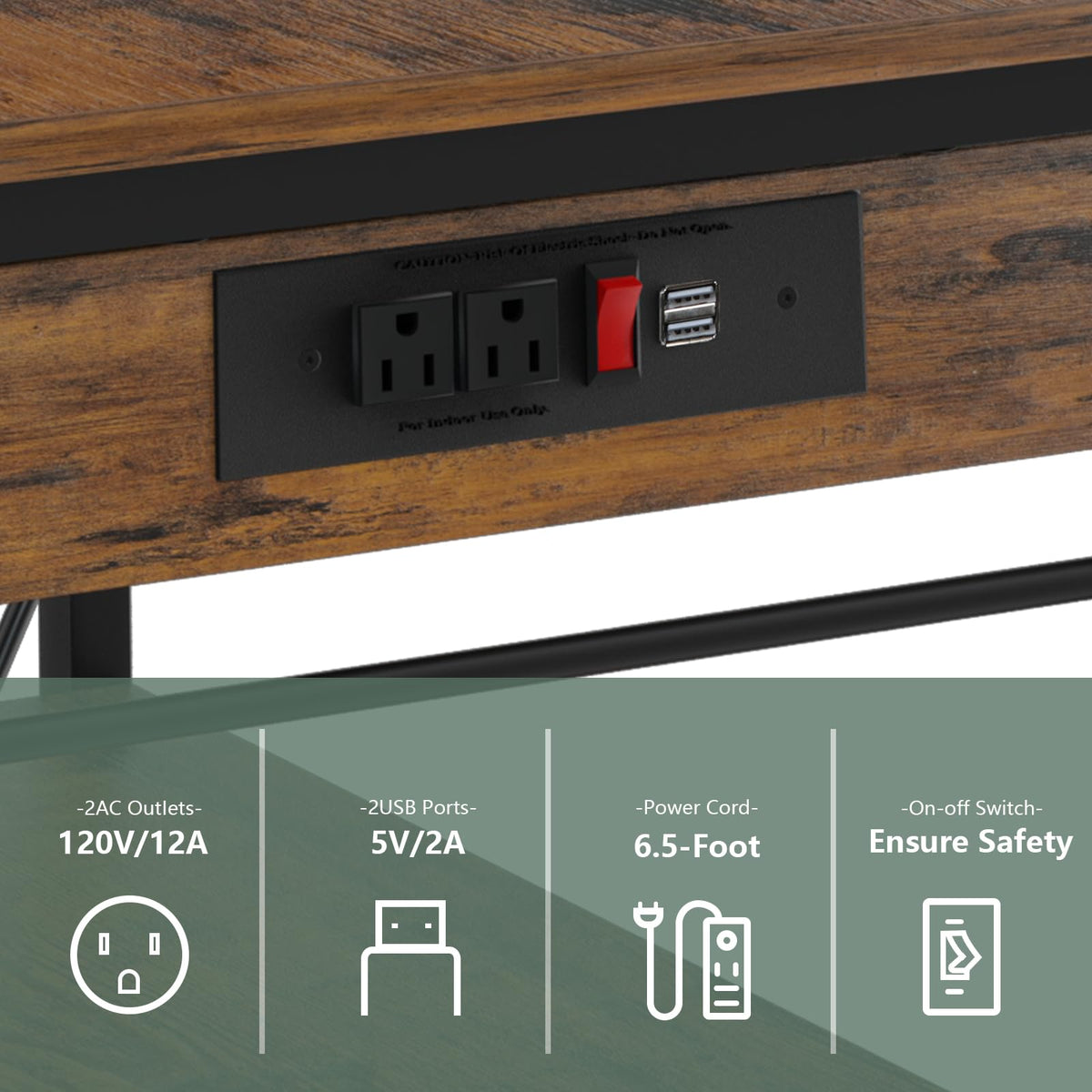 Bakers Rack with Power Outlet Kitchen Microwave Stand Cart 3 Tier Coffee Bar Table Kitchen Storage Shelf Rack with 10 S-Shaped Hooks for Living Room Dining Room Office Brown