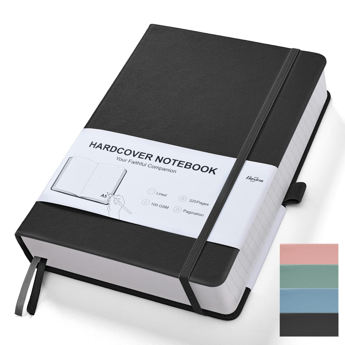 Lined Journal Notebook - 320 Numbered Pages, 100gsm Thick Paper Journals, A5(5.75"x8.38") Hardcover Leather, College Ruled Notebook for Women Men Work Writing, Bullet Journaling, Drawing, Black