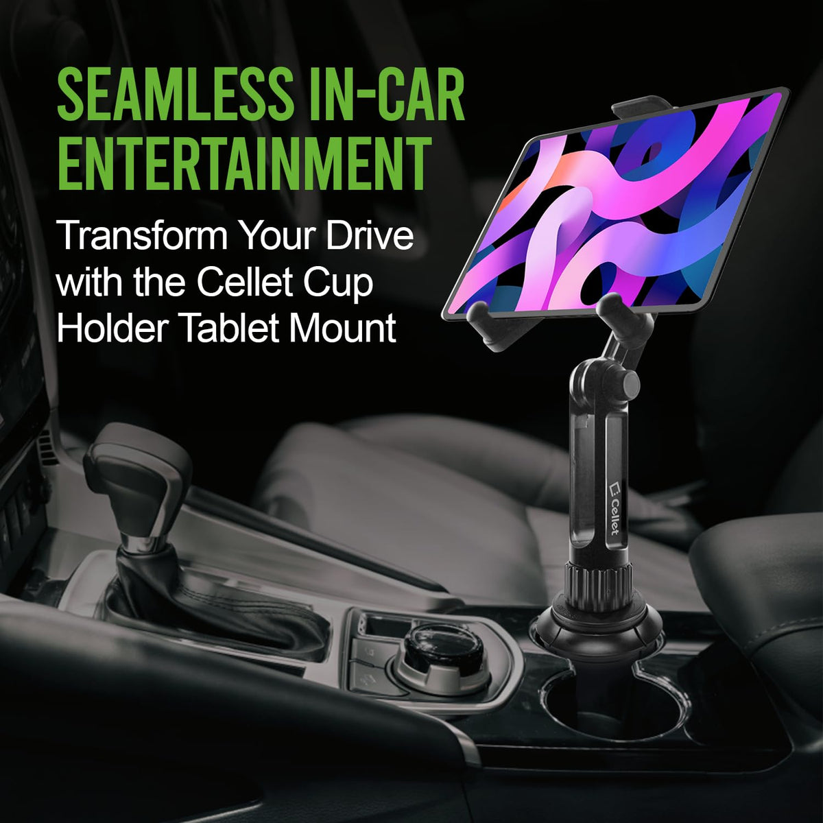 Cellet Cup Holder Tablet Mount, Car Cradle Holder Compatible for All iPad, Pro, Air, Mini Samsung Galaxy Tablet, Amazon Fire Microsoft Surface
