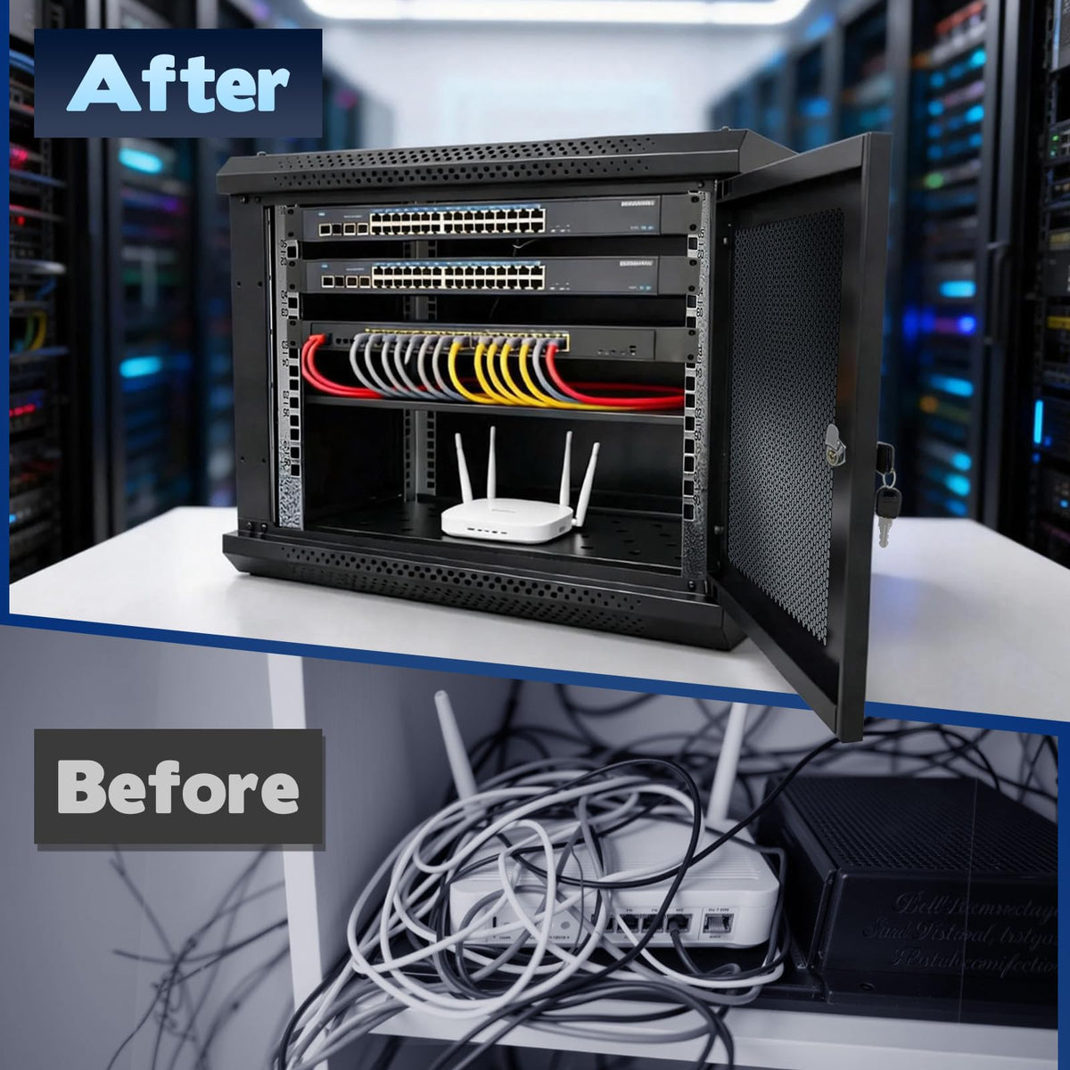 6U Wall Mount Server Cabinet - Heavy Duty Network Rack Enclosure with Cooling Fan, Locking Vented Door & Removable Side Panels, 17.7 Inch Deep, for IT/AV Equipment