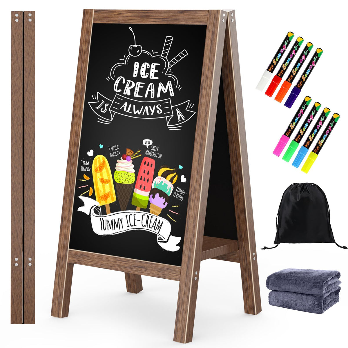 Vexiora Solid Wood A Frame Chalkboard Sign 40"x20", Magnetic Double Sided Sandwich Board, Upgraded Bottom Brace Stable Sidewalk Sign with 8 Liquid Chalk for Cafe Restaurant Wedding Home Business