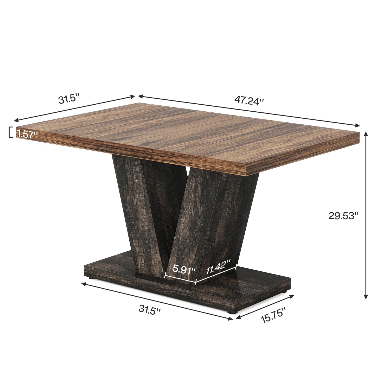 Tribesigns 47-Inch Dining Table for 4, Black Kitchen Dinner Table with Heavy Duty Pedestal, Farmhouse Wooden Eating Table for Home, Dining Room, Small Space, Black & Brown
