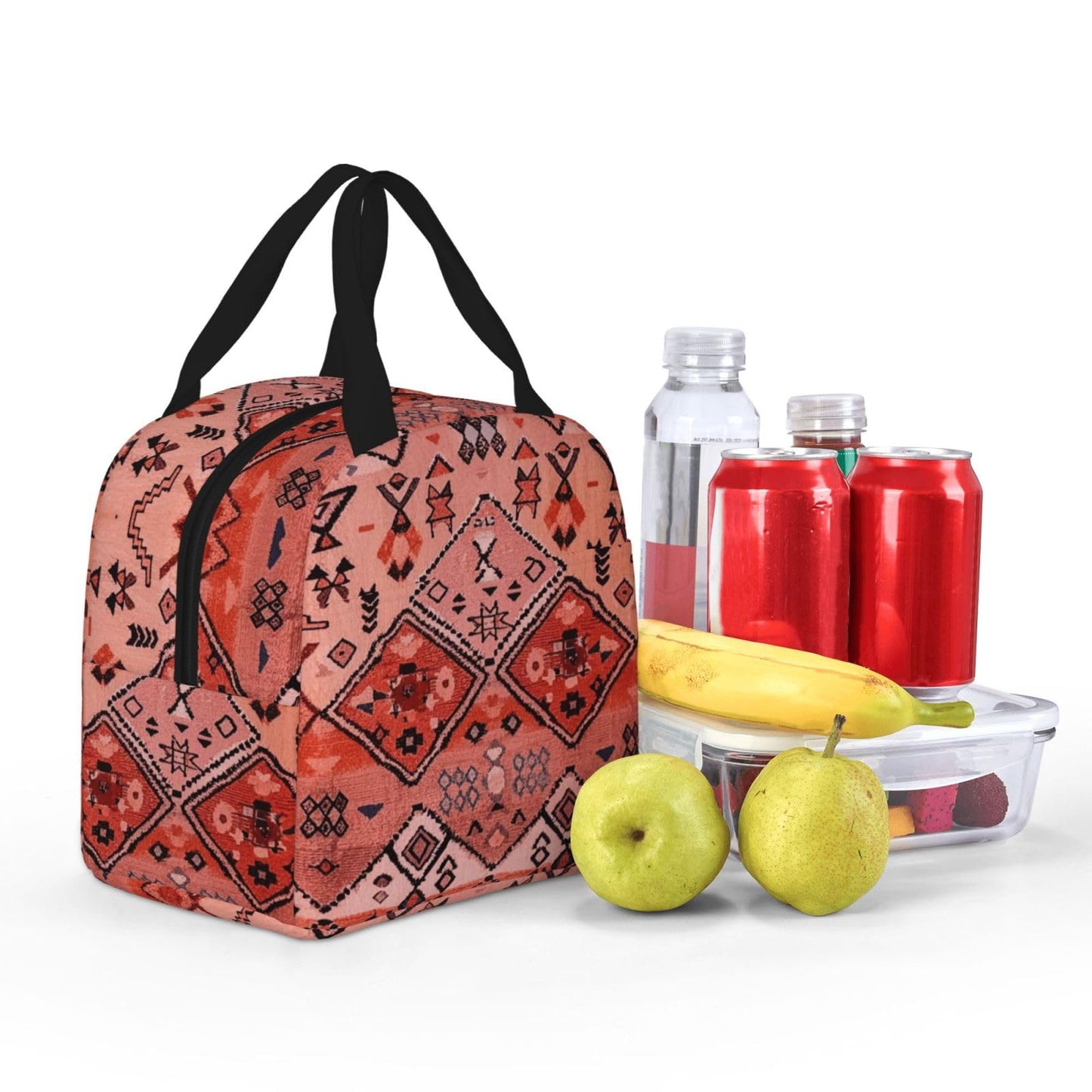 Poacnip Boho Farmhouse Oriental Traditional Moroccan Style Insulated Lunch Bag Portable Reusable Lunch Box Thermal Cooler Tote Bag With Pockets For Women Men Work Office Picnic Travel