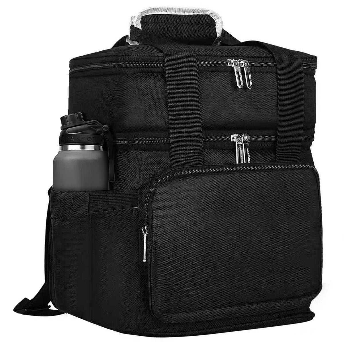 KALVATAY Insulated Lunch Bag, Lunch Box for Men, Double Deck Reusable Lunch Bag for Work Outdoor Picnic Day Trips - Heavy Duty Leakproof Cooler Bag Organizer for Adults(Black, 18L)
