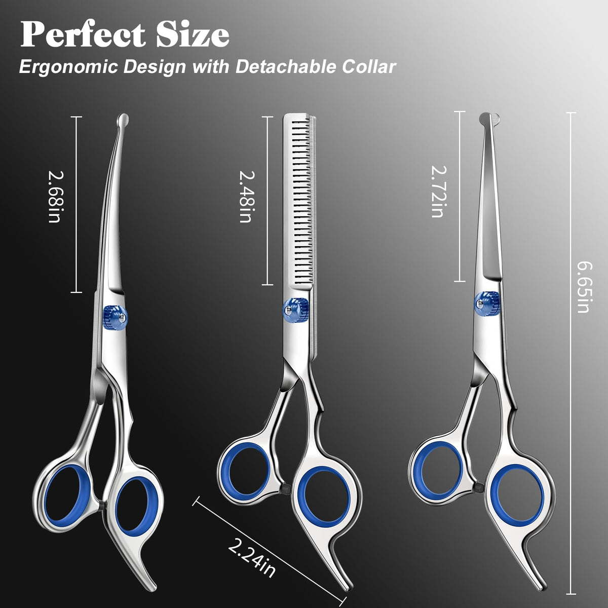 Professional 4 in 1 Dog & Cat Grooming Scissors Kit with Safety Round Tips,Sharp & Durable,Dog Shears for Grooming - Includes Straight, Curved, Thinning Scissors and Comb - Premium Pet Supplies