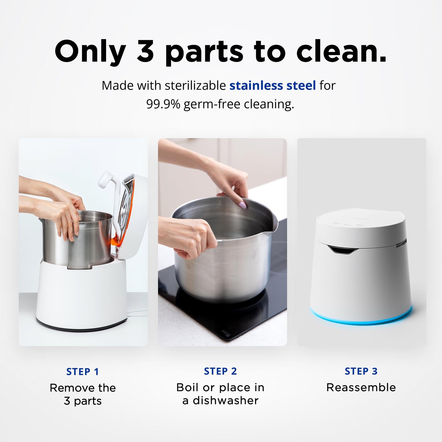 Carepod One Plus with Stand - Stainless Steel Humidifier for Large Room with Mood Light, Quiet & Safe for Baby, Only 3 Washable Parts, Easy to Clean Ultrasonic Cool Mist Humidifiers for 30Hrs, 1Gal/4L