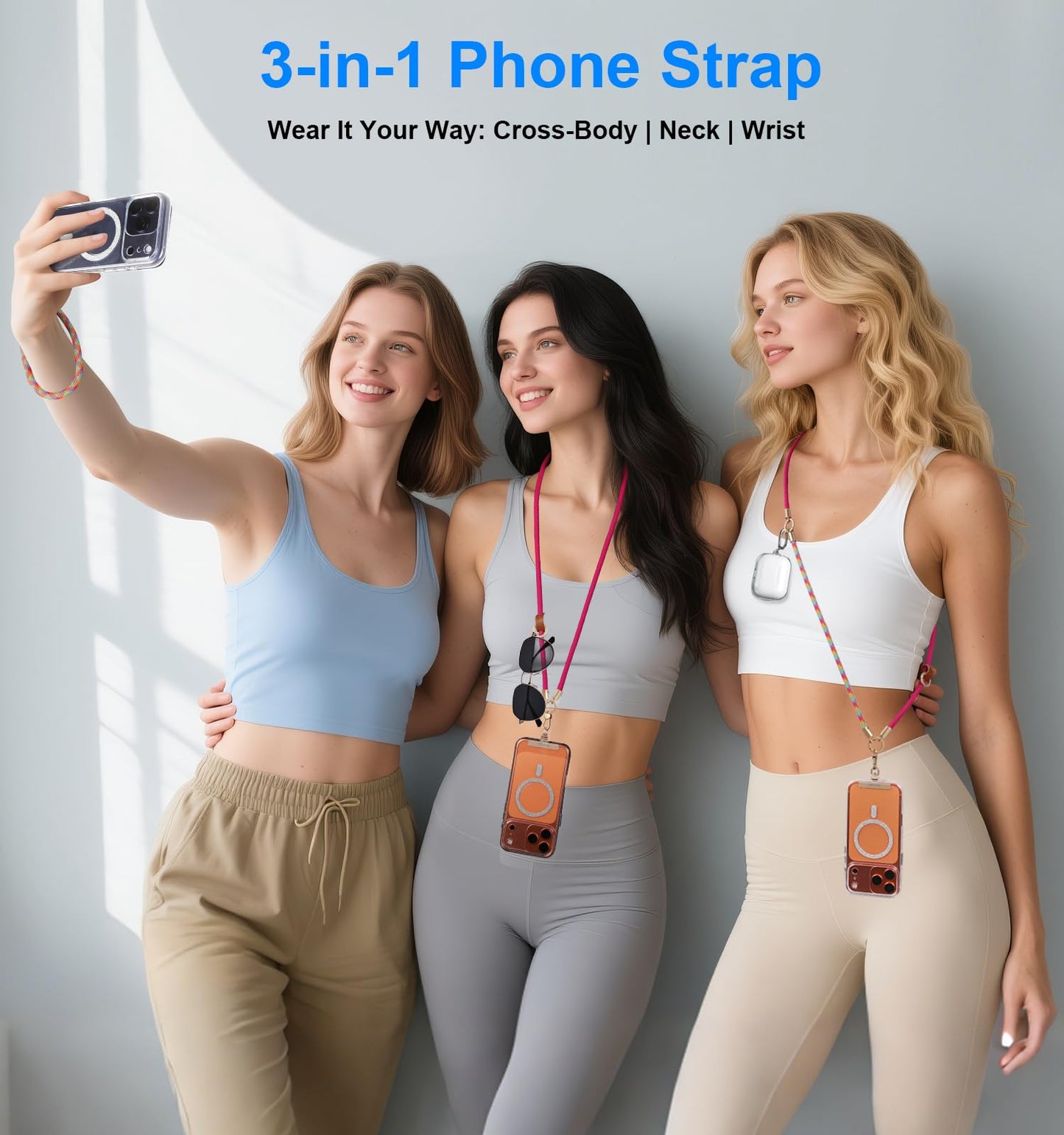 memumi 3 in 1 Phone Lanyard Crossbody, Universal Adjustable Anti Theft Phone Strap and Wrist Strap for All Phones, Premium Woven Material, Neck Lanyard for Shopping Cycling Traveling Rose