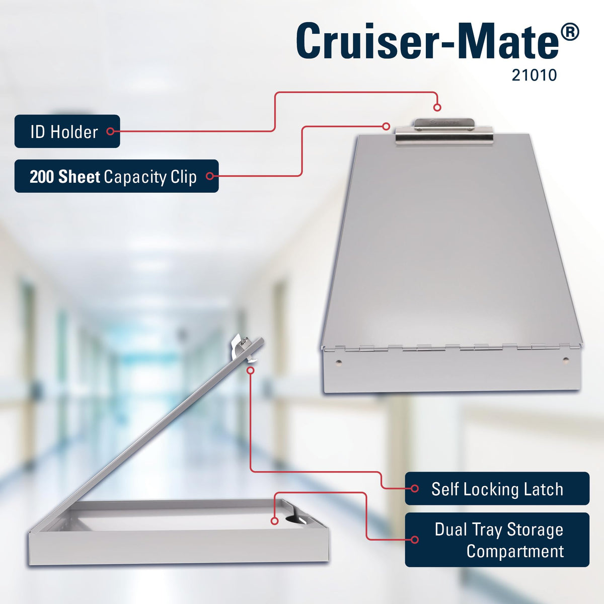 Saunders Cruiser Mate Metal Clipboard with Storage, Dual Tray Aluminum Nursing Folio, Heavy Duty Form Holder for Police & Work, Letter Size Privacy Box with Self-Locking Latch, Silver
