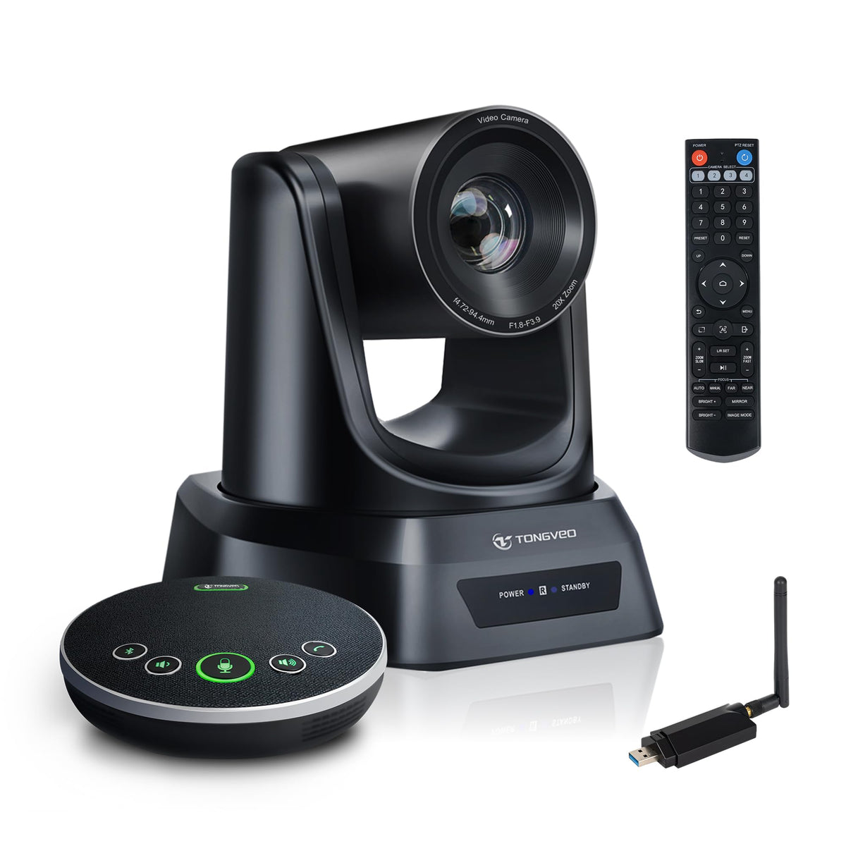 TONGVEO 5.8GHz Wireless Conference Room Camera System with Bluetooth Microphone,20X 60fps PTZ Camera for Worship Online Conference, Works with Zoom, Skype OBS Easy to Set Up