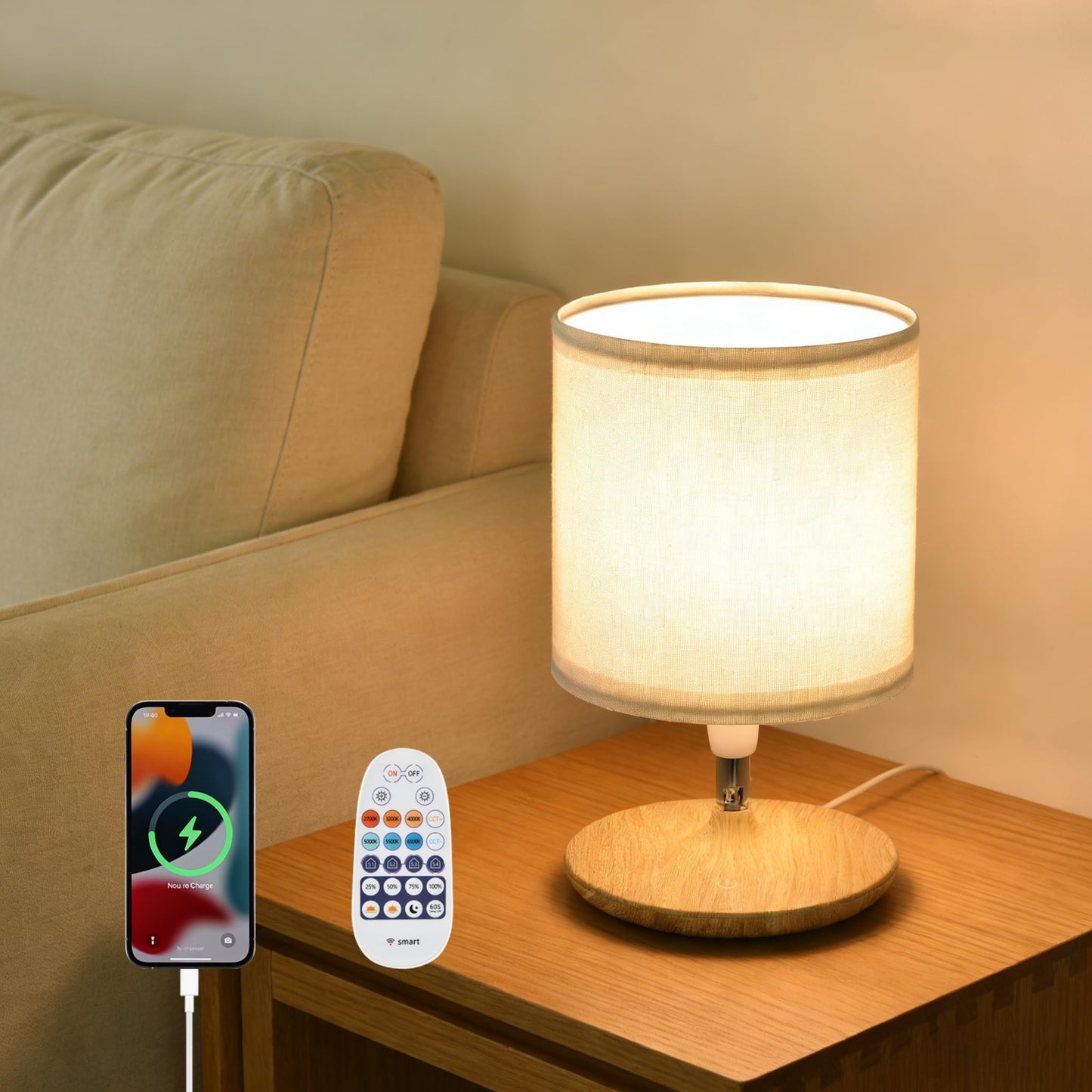 DKCWN Table Lamps Set of 2, Bedside Lamps with USB C Ports for Nightstand, Dimmable Touch Table Lamps for Bedroom Living Room, 3 Color Temperatures with Remote & App Control, 2 LED Bulbs Included