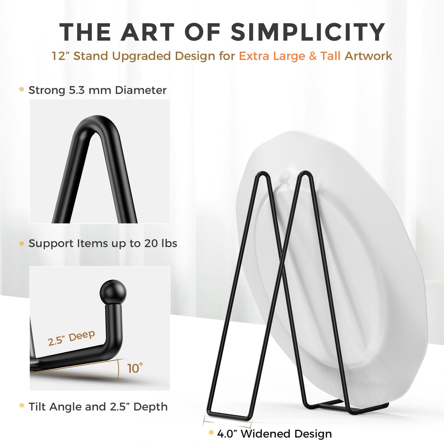 TR-LIFE 4 Pack 12 Inch Large Plate Stands/holder for Display - Metal Picture Frame Holder Stand + Easels for Platter, Book, Plaque, Photo, Table top Art