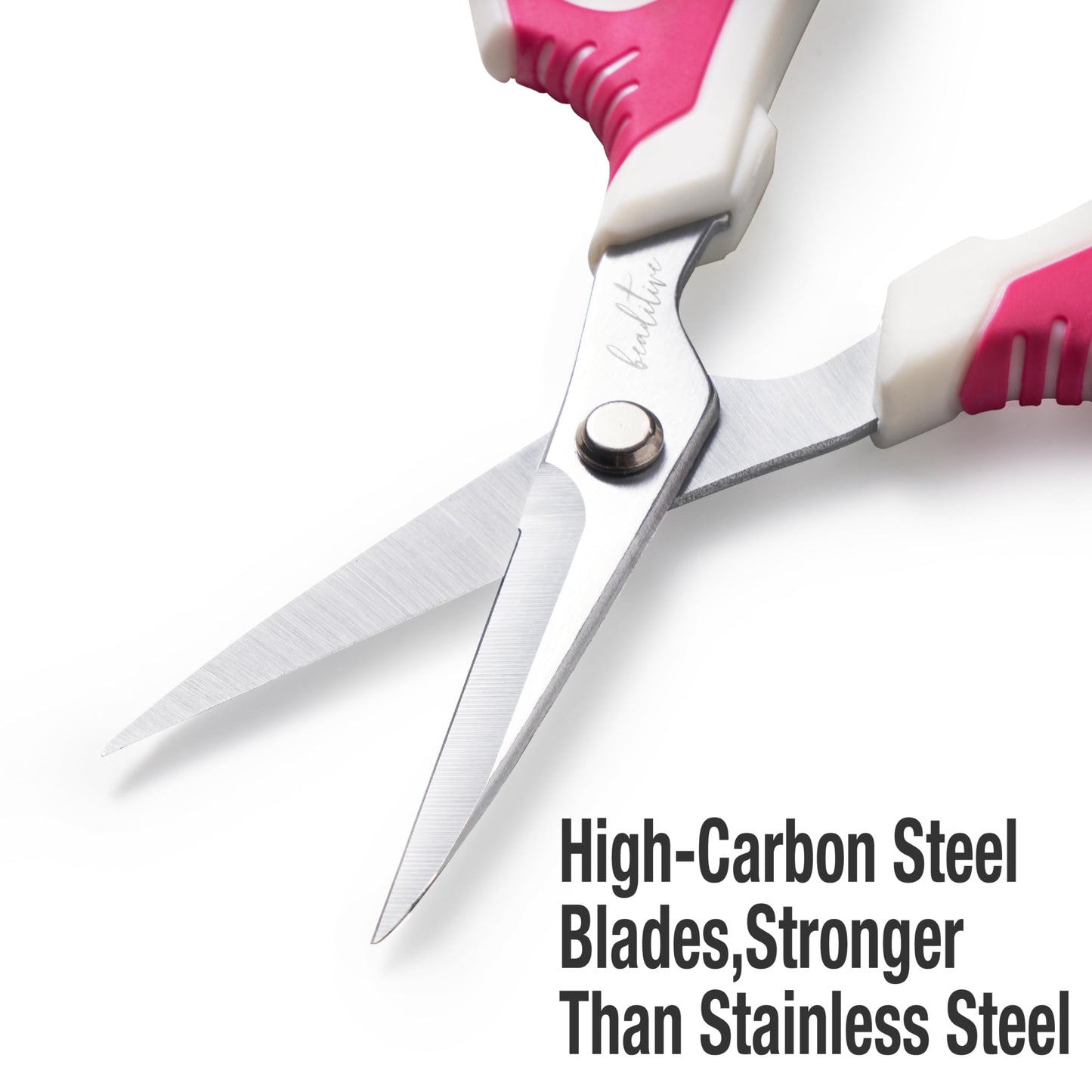 Beaditive Multipurpose Craft Scissors - High-Leverage Crafting Scissors with Sharp Carbon Steel Blades - Ergonomic Sewing Scissors for Heavy Duty Projects - Safe Office, Scrapbook, Leather Scissors