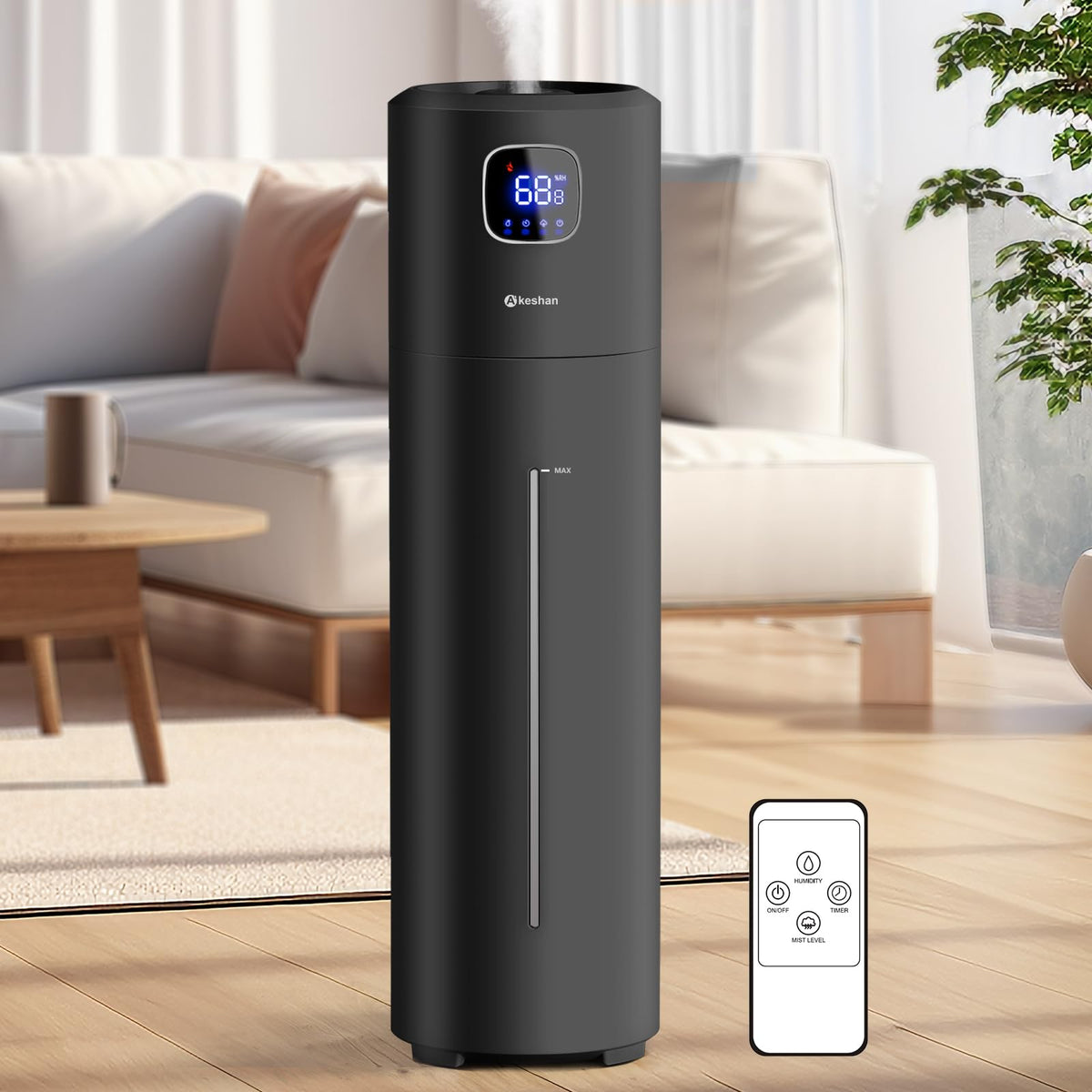 Akeshan Large Humidifiers for Bedroom, 9L/2.5Gal Ultrasonic Cool Mist, Top Fill Easy Clean with 350ML/H Mist Speed, Quiet, Suitable for Kids Room Plant Yoga Office Study Room Living (Black, Round)