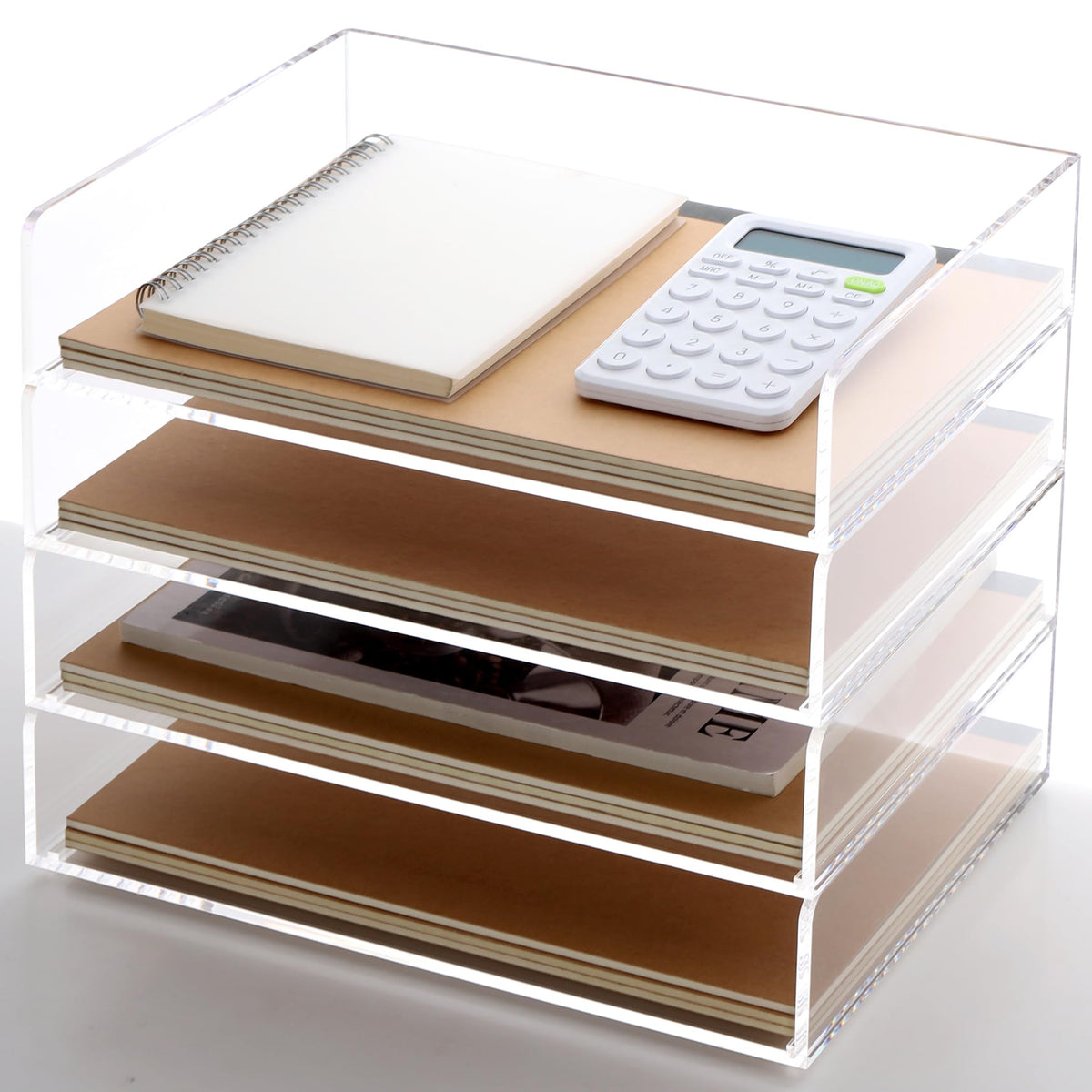 Acrylic Paper Tray, 4 Tier Paper Organizer for Desk, Clear Acrylic Desk Organizers, Stackable Letter Tray Workspace Organizer -Art Storage for School Classroom -4 Pack…