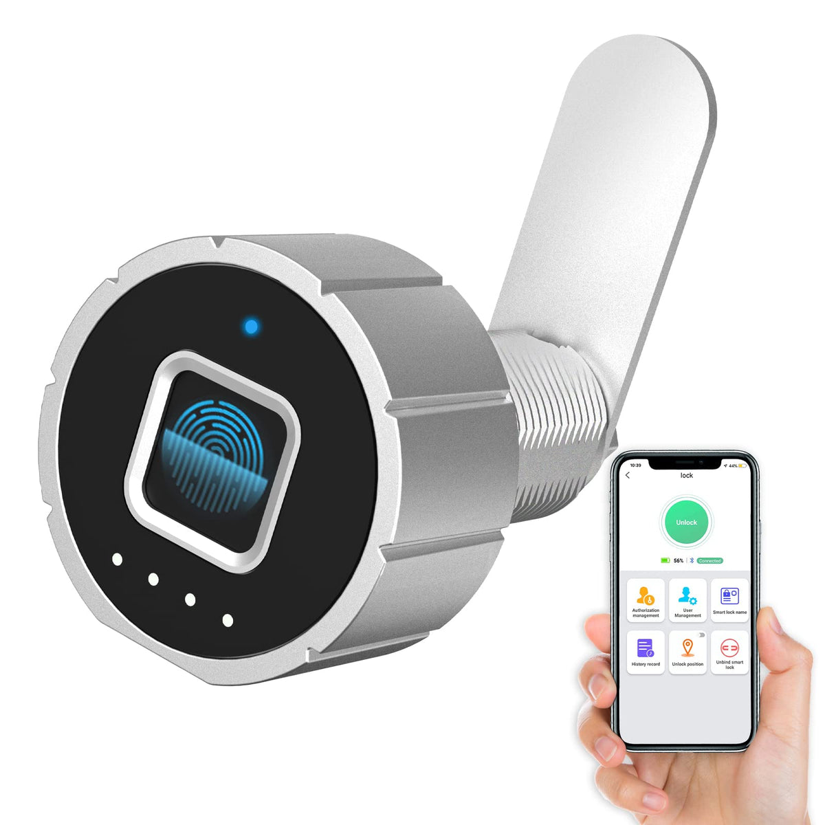 Pothunder Smart Cabinet Lock, 1 1/8" (30mm) Long Cabinet Cam Lock with Fingerprint Bluetooth APP, Digital Keyless Biometric Child Safety Lock for Drawer Cabinets Storage Mailbox