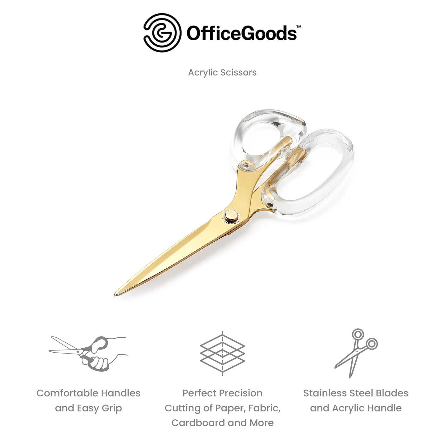 OfficeGoods 9” Stainless Steel Acrylic Scissors for Office and Home - Aesthetic and Sharp All Purpose Scissors, Perfect for Sewing, Arts and Crafts - Gold