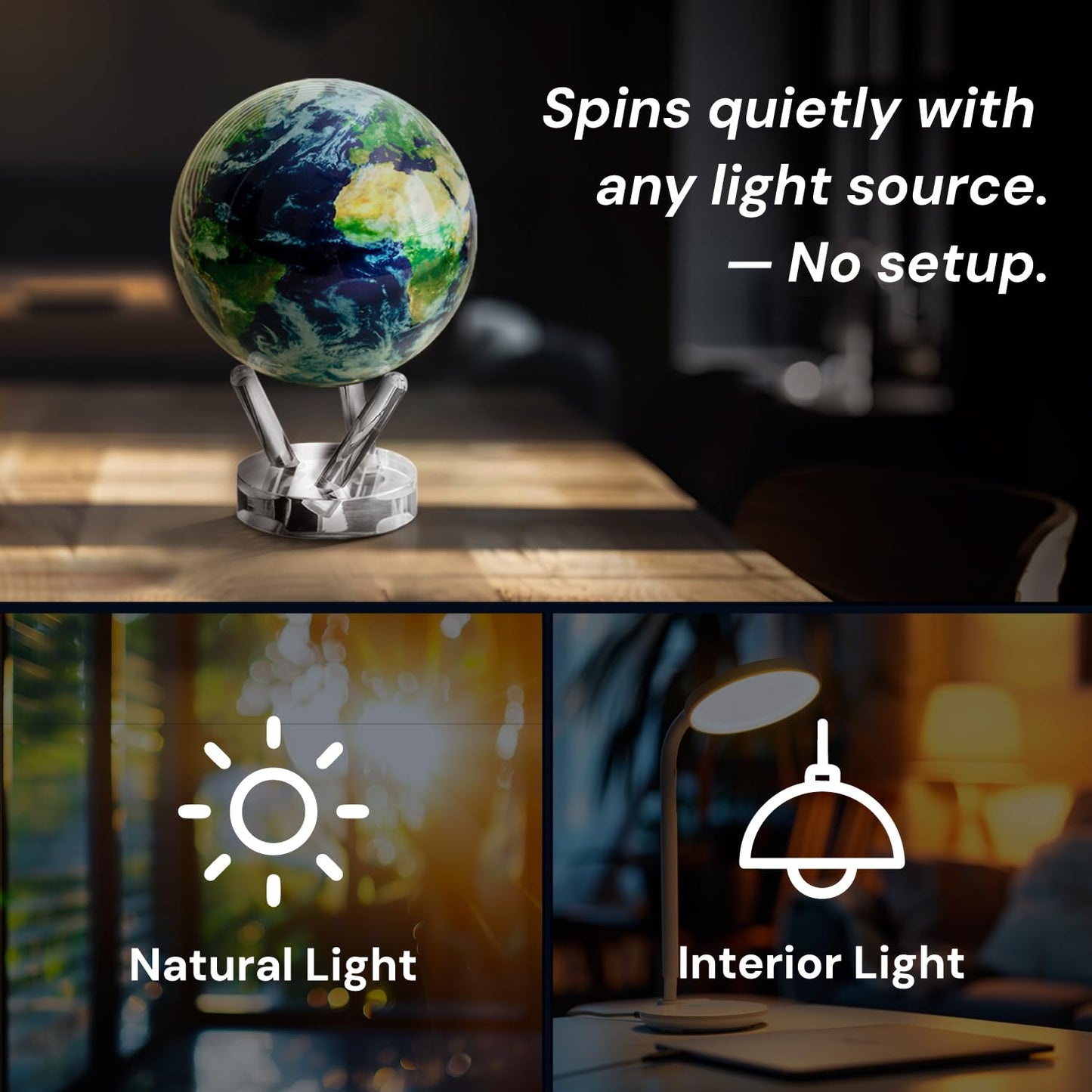 MOVA Globe - Earth with Clouds Prestige (8.5") | Self-Rotating Globe Powered by Light | Silent Motion, No Batteries or Wires | Unique Desk Decor or Gift for Space Lovers