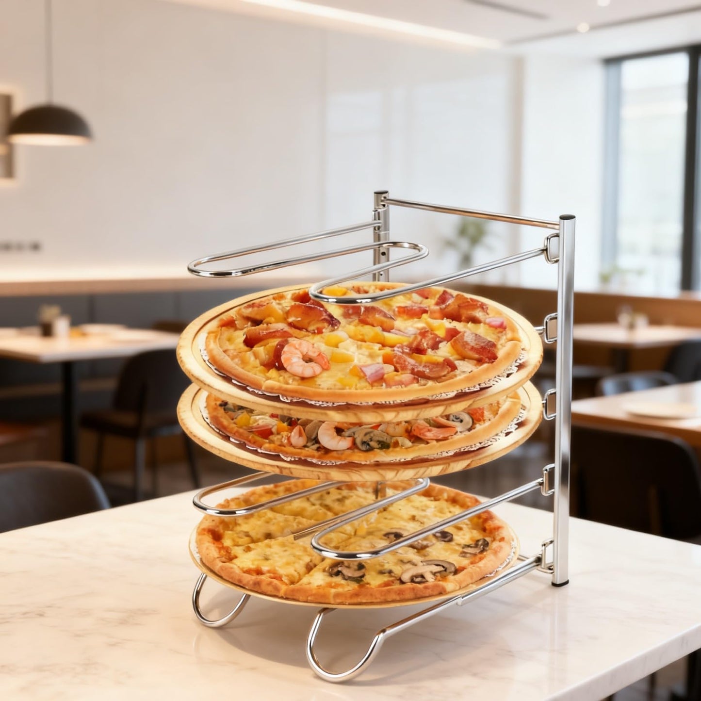 HBUYGF Pizza Rack, 5-Tier Stainless Steel Pizza Pan Storage Rack, Compact and Convenient Design for Easy Storage Multiple Pizzas pan 10.43" L x 8.52" W x 13" H, Pizza Pan R ack
