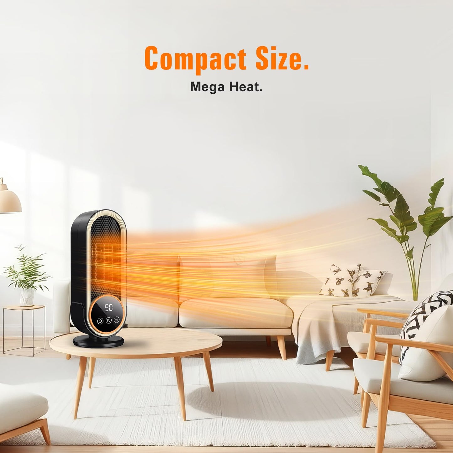 Dandist Space Heaters for Indoor Use with Remote, 2s Efficient Heating, Overheat & Tilt Protection, 1200W PTC Ceramic Portable Heater with Display, Timer, Two-Speed, Electric Heater for Bedroom Office