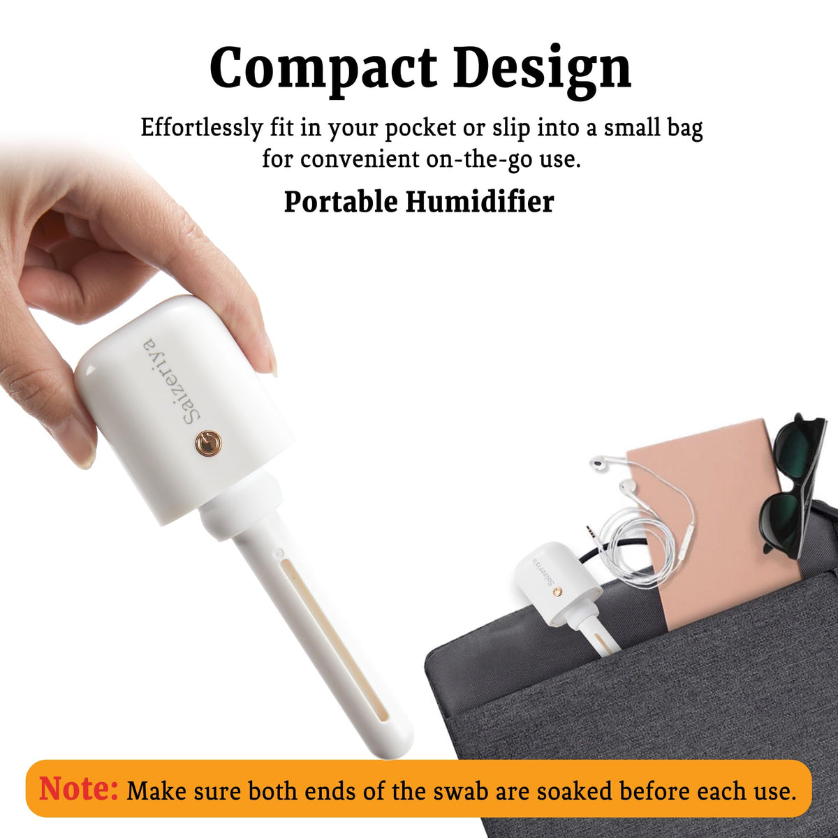 Saizeriya Mini Humidifier, Portable Humidifiers for Travel, White Small Personal Mist Maker with USB Use Quiet Air Diffuser with Adjustable Length for Car Bedroom Office Use