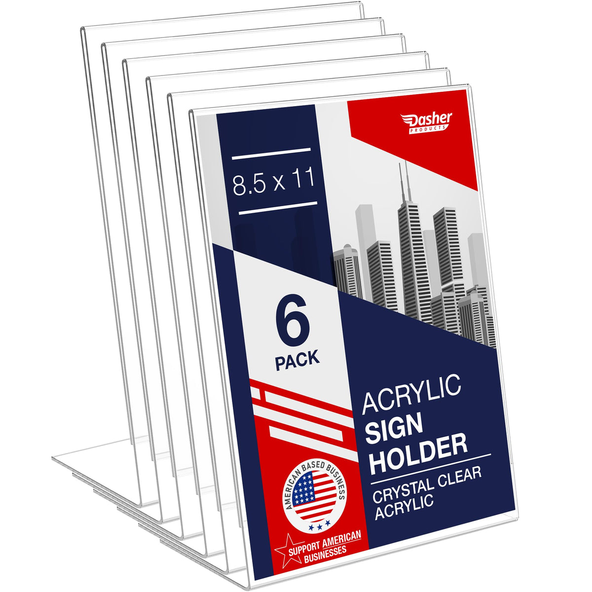 Acrylic Sign Holder 8.5 x 11, Slant Back Display Stand, A-Frame Flyer Display for Office, Menu Holder, and Table Signs. Acrylic Stands for Paper and Sign Frame, Perfect for Tabletop Use (6 Pack)