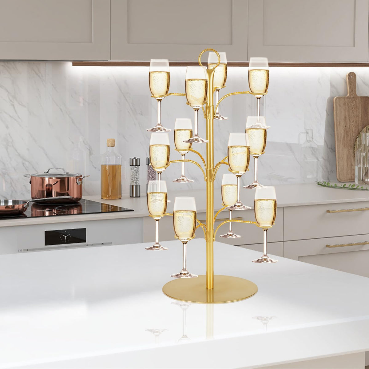 ALIMOTA Cocktail Tree Stand for Drinks Champagne Tower Wine Glasses Holder, 3 Tier 12 Holders, Bar Home Drinks Tree Display Suitable for Gin, Cocktails, Champagne, Wine
