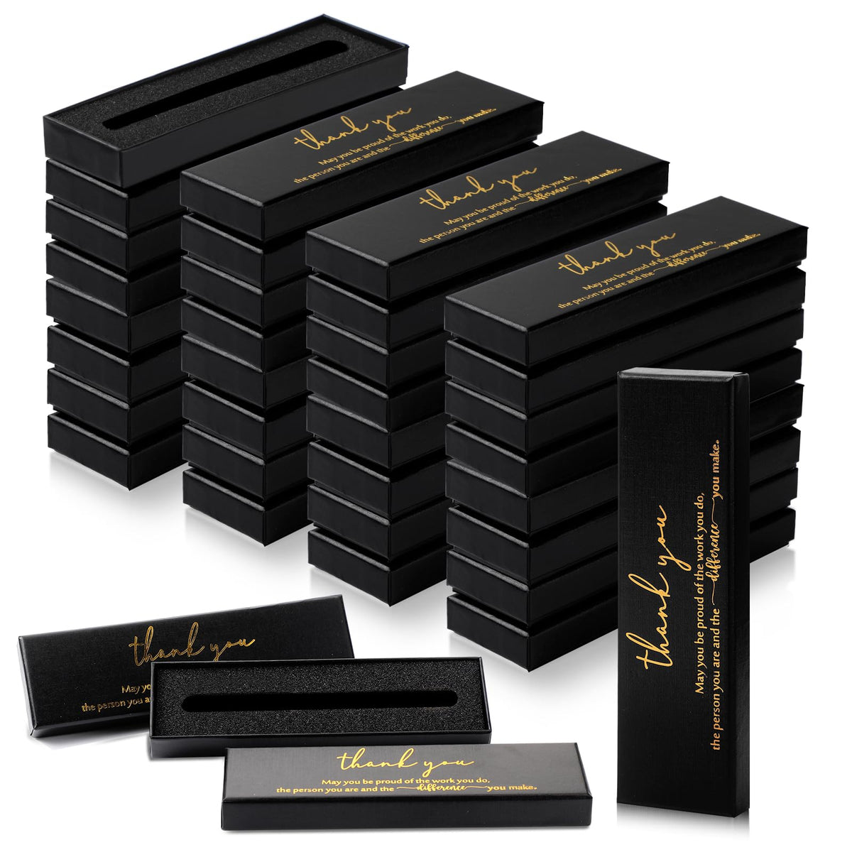 Fulmoon 24 Pcs Inspirational Pen Boxes Empty Thank You Pen Boxes for Ballpoint Jewelry Display Motivational Quote Cases Appreciation Gifts for Employee Teacher Coworker Office Team(Black)