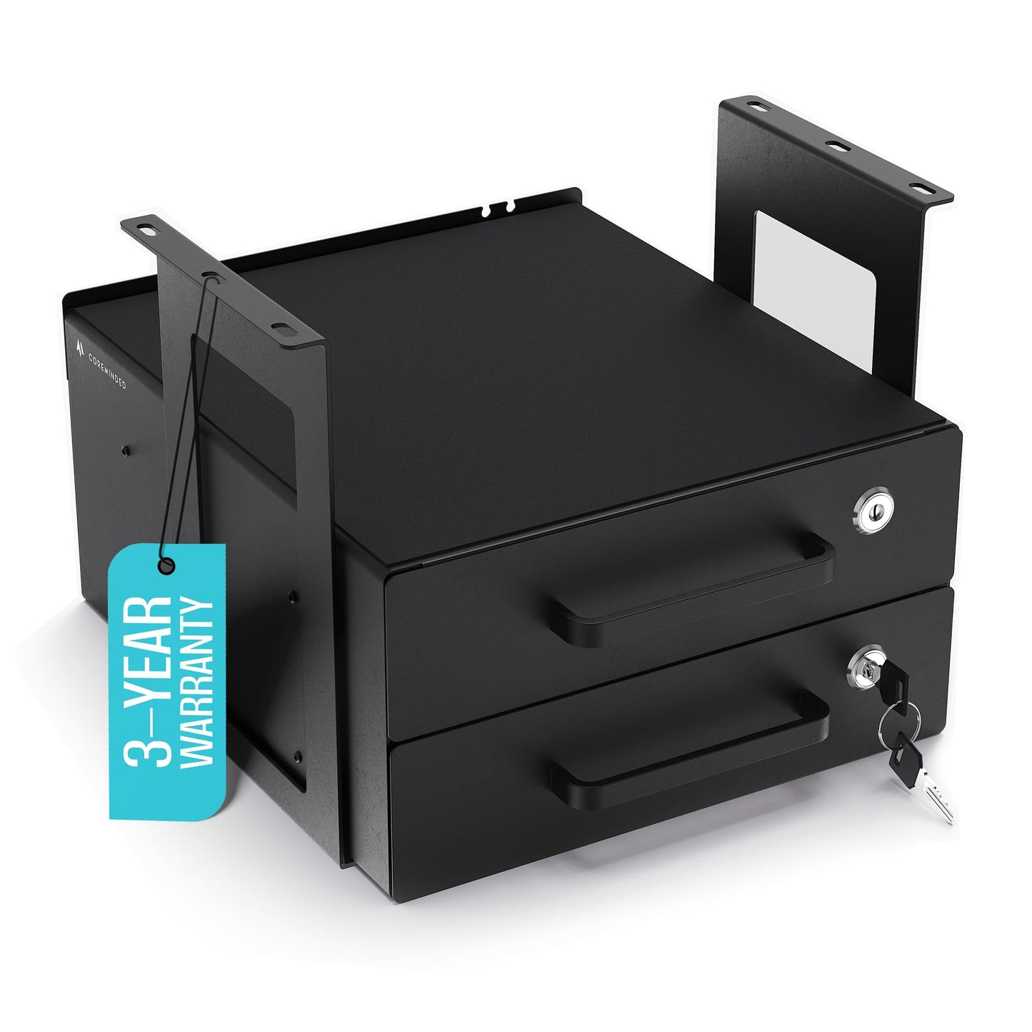 Under Desk Drawer Slide-Out – Lockable Metal Storage Drawers with Cable Management for Office & Home (Double, Bracketed)