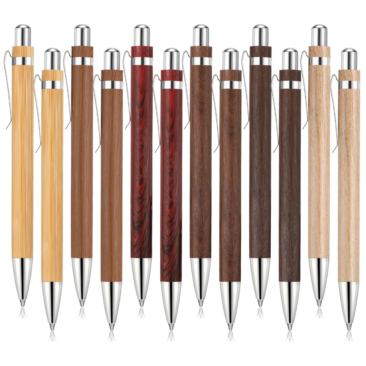 Sayglossy 12 Pcs Bamboo Pens Employee Appreciation Gifts Engraving Wooden Ballpoint Pens Must Have for Writing Office Staff Coworkers(Elegant Color)