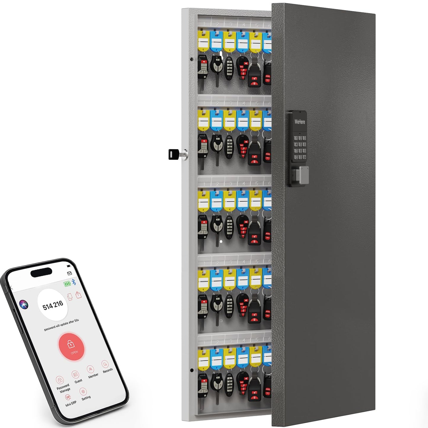 DiDiHere 120-Key Smart Key Lock Box Wall Mount – Commercial Key Cabinet with App, Keypad, Bluetooth & WiFi Unlock (Sold Separately), Access Log Tracking, Key Management System for School, Office