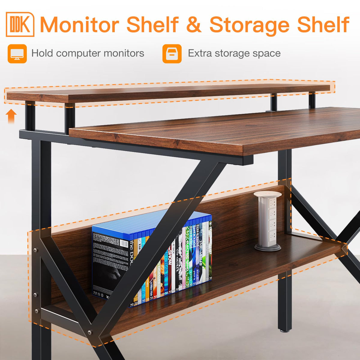 ODK Small Desk, 27.5 Inch Computer Desk for Small Spaces, Study Desk with Storage & Monitor Stand, Deep Brown