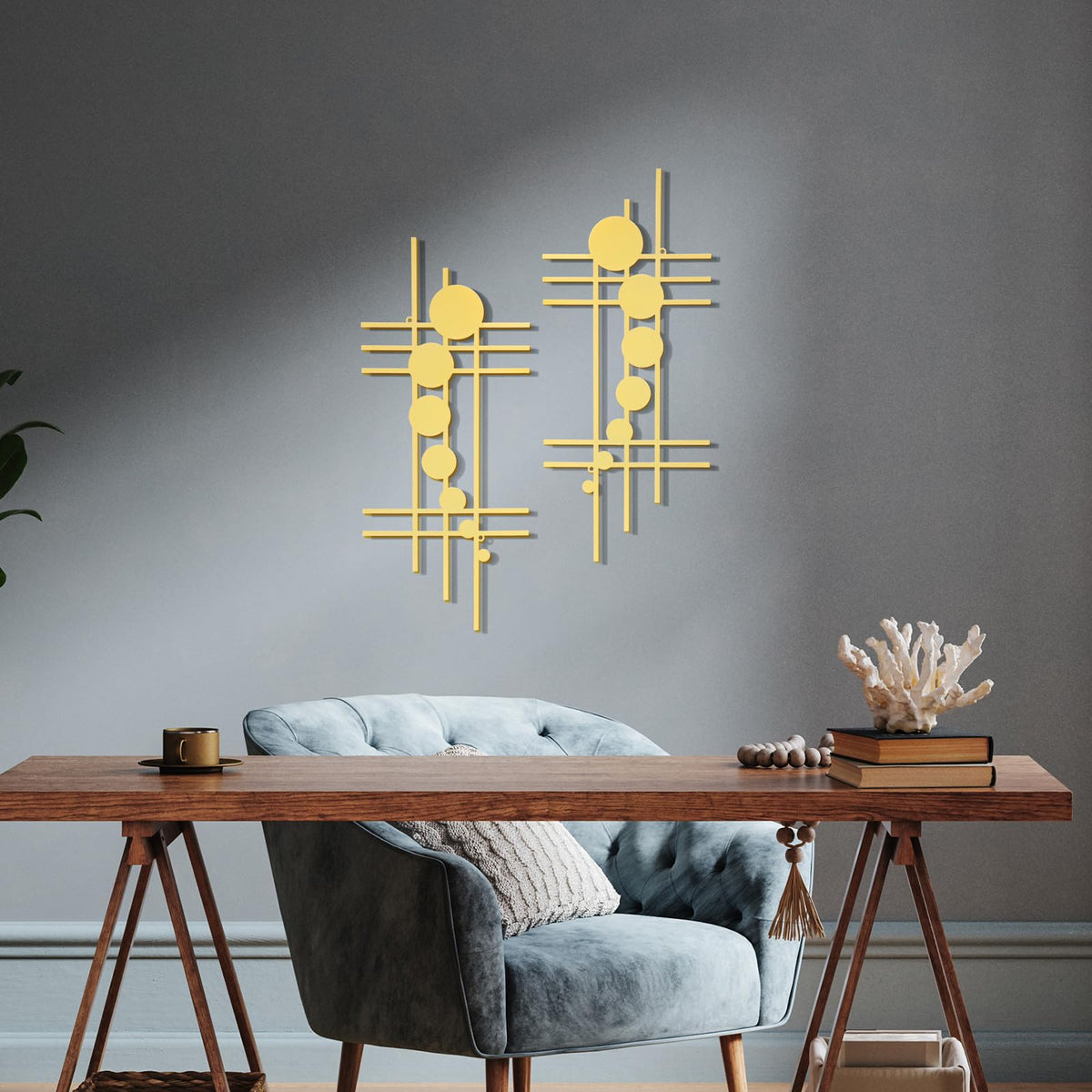 Therwen 2 Pcs Metal Wall Art 15.75 x 7.09 Inch Abstract Minialist Metal Decor Vertical Wall Sculptures Geometric Modern Hanging for Living Room Home Bedroom Office Study Decorations Gifts