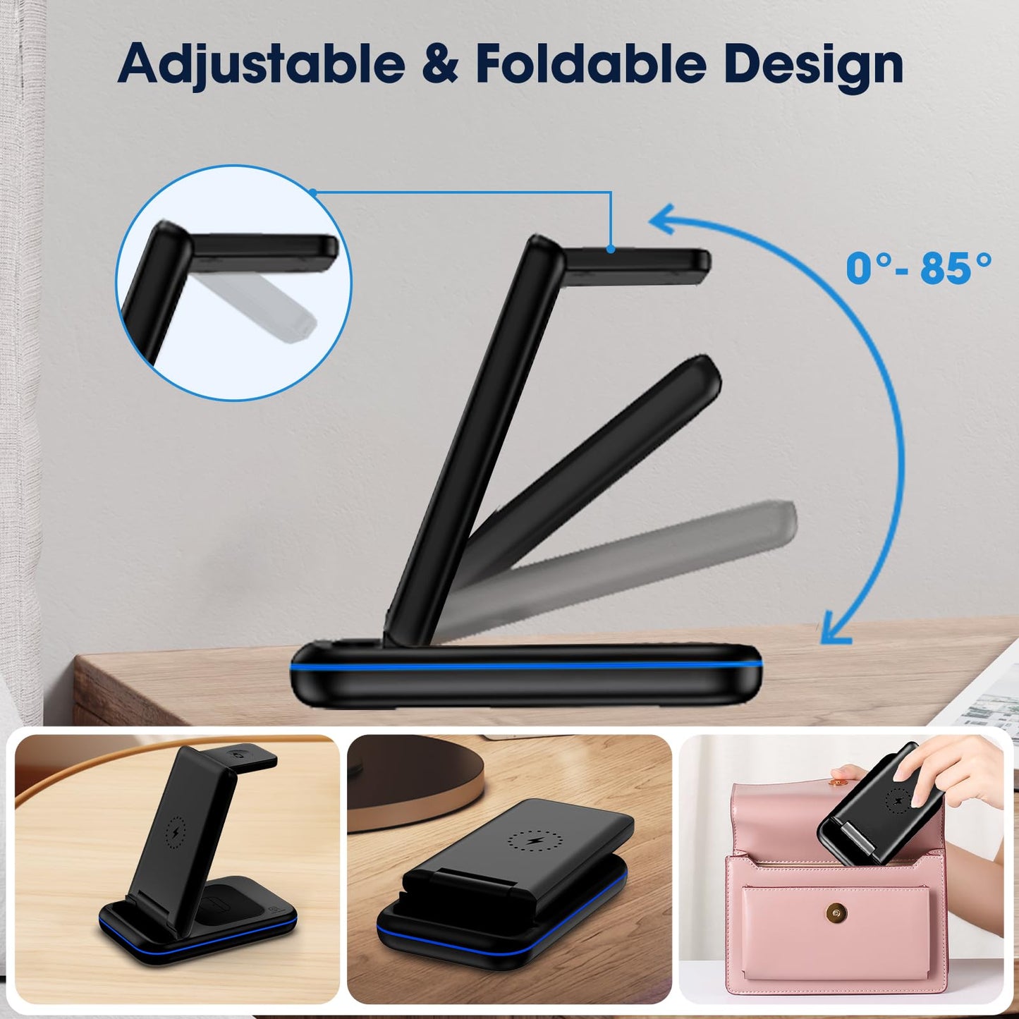 Wireless Charging Station for Samsung/Android, Fast Wireless Watch Charger Station Compatible for Samsung Galaxy S25 Ultra/S24/S23+/Z Flip 7/6 Fold 7/6, Watch8/7/Pro/Active 2 Galaxy Buds3/2 Pro(Black)