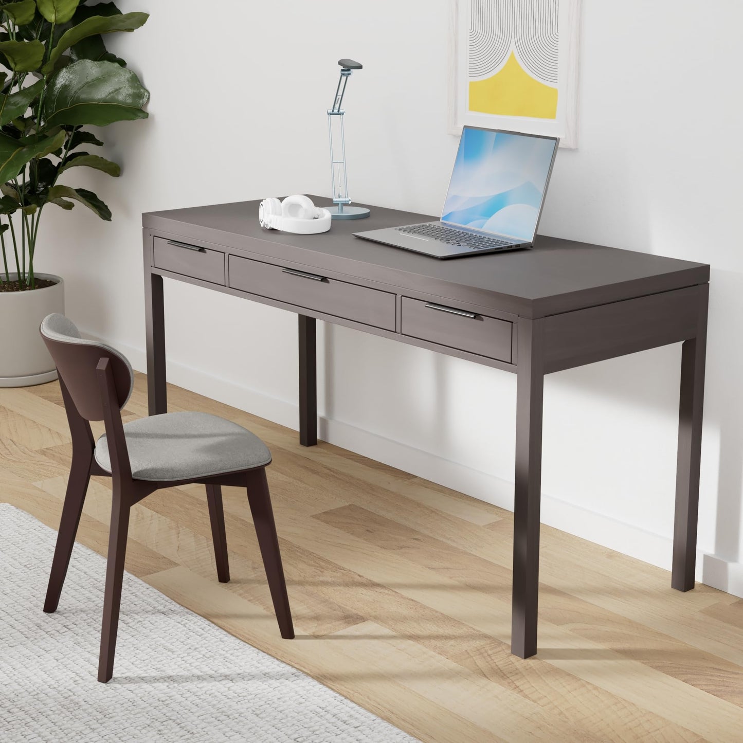 SIMPLIHOME Hollander Desk - 60 Inch Wide Solid Wood Writing Desk in Warm Walnut Brown, Contemporary Home Office Computer Table for Workspace or Study with 2 Drawers and Flip-Down Keyboard Tray