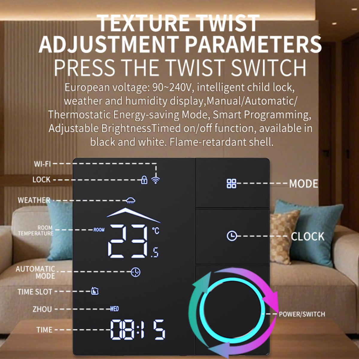 YUEHISY Smart Thermostat, WiFi Temperature Controller Panel 16A, APP Remote Scheduling, Programmable, IP20 Rated, for Home, Hotel, Office