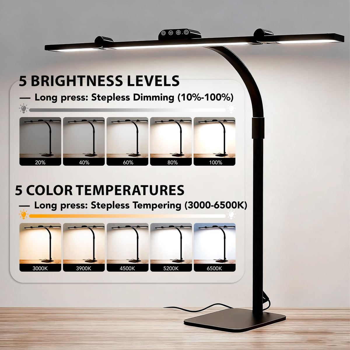 Galnolt LED Desk Lamp for Home Office with Base, 28.2" Adjustable Gooseneck Swing Arm Ultra Bright Desk Light, Dimmable Architect Table lamp for Desktop Computer Light, Reading, Study, Workbench