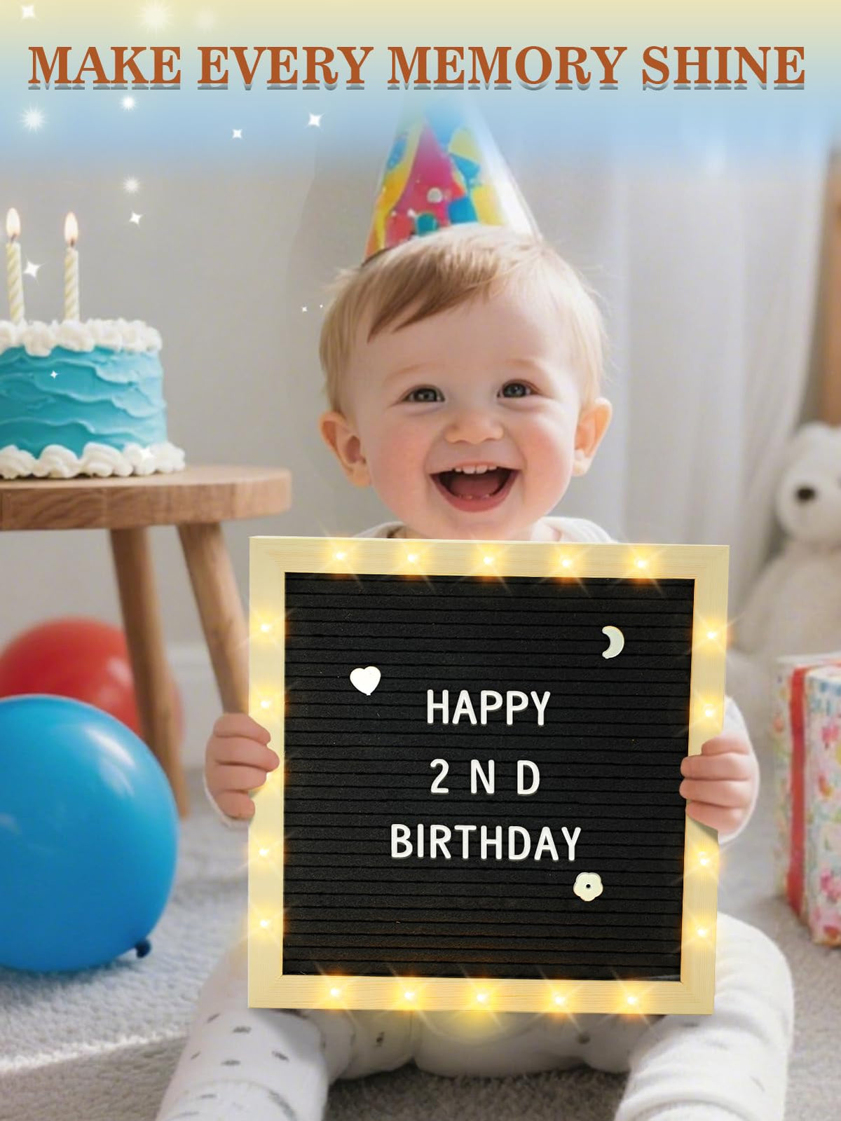 Changeable Felt Letter Board with LED Lights - 10×10" Message Custom Signs & Wood Stand & 450 Letters, Poster Board for Graduation/Baby/Pregnancy Announcement/Classroom Wall Decor Gifts, Black